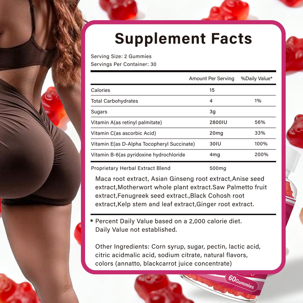 Leafroot 60 Count Hip Butt Enhancing Gummies for Women Natural Curves, Booty & Hip BBL Gummy to Boost and Growth Bigger Butt Enhancer, for Buttock Enlargement with Multivitamins and Herbal Extracts