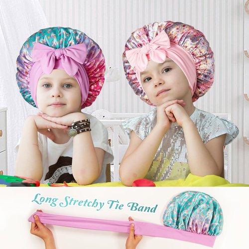 choshion Kids Bonnet for Girls, Satin Bonnet for Sleeping, One Size, Set of 2, Unisex-Kids, Hat