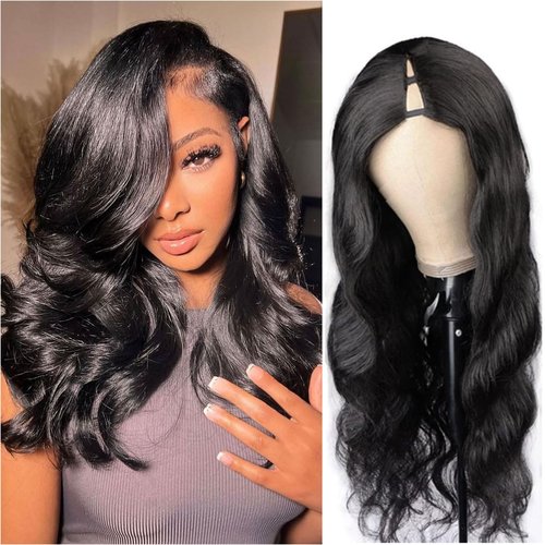 Prtyopp V Part Wig Human Hair Body Wave Glueless No Leave Out Upgrade 18 Inch U Part Wigs Human Hair Clip In Half Wigs 100% Real Human Hair Elastic Drawstring For Women 180% Density Nutural