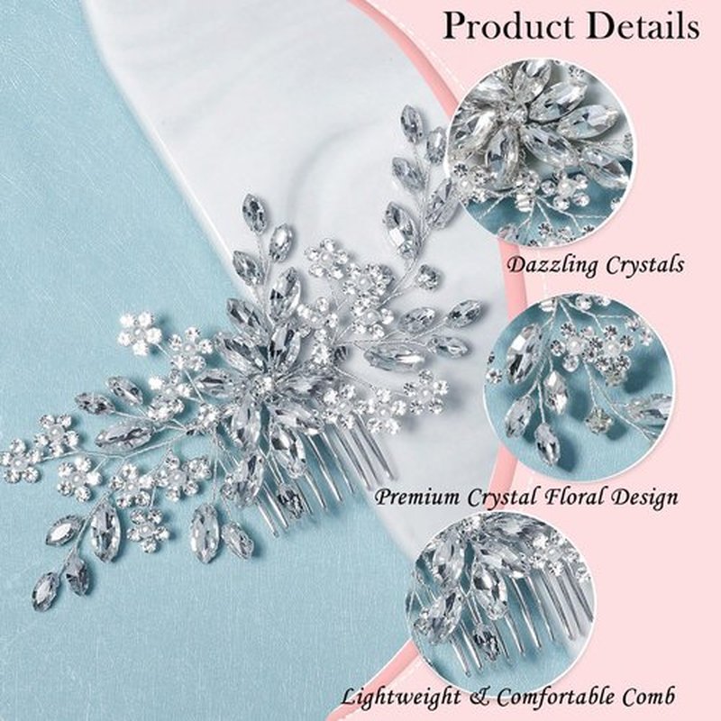 10 pcs Wedding Hair Accessories Bridal Hair Pins Silver Rhinestone with Pearls Hair Pieces for Brides Women Girls (Silver A)