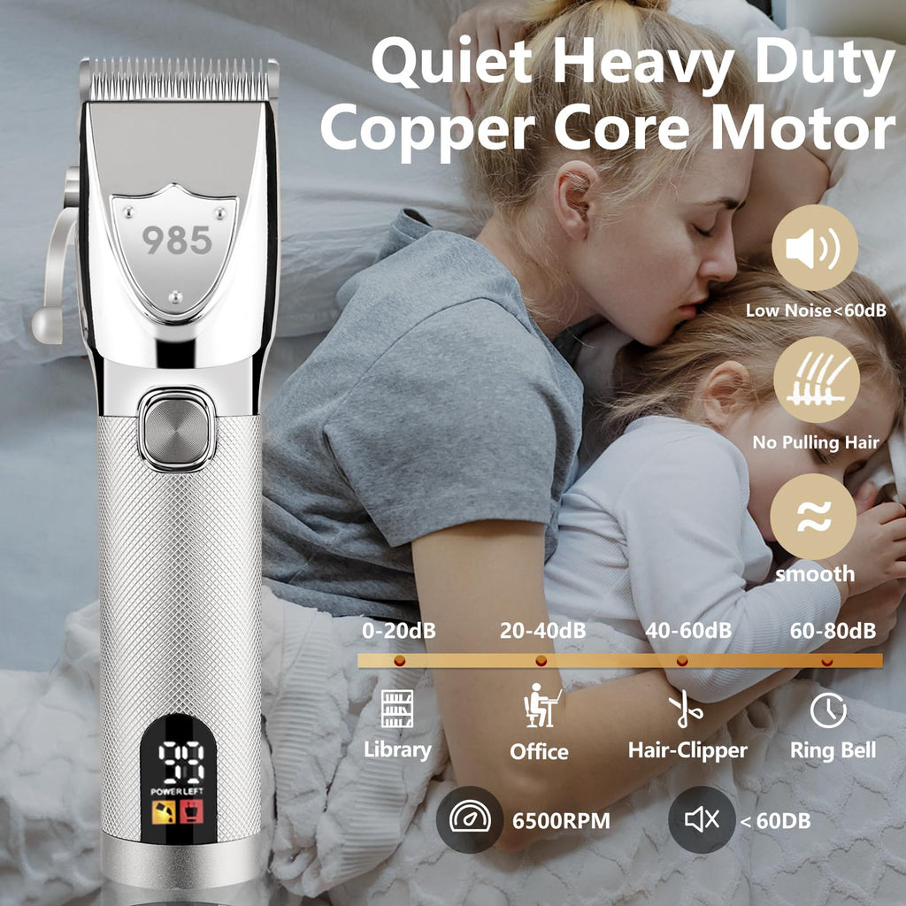 Adaife Professional Hair Clippers for Men, Electric Cordless Clippers and Trimmers Set, Nose Hair Beard Trimmer, Hair Cutting Barber Clippers with Guards, T Liners Edgers Clippers for Mens (Silver)