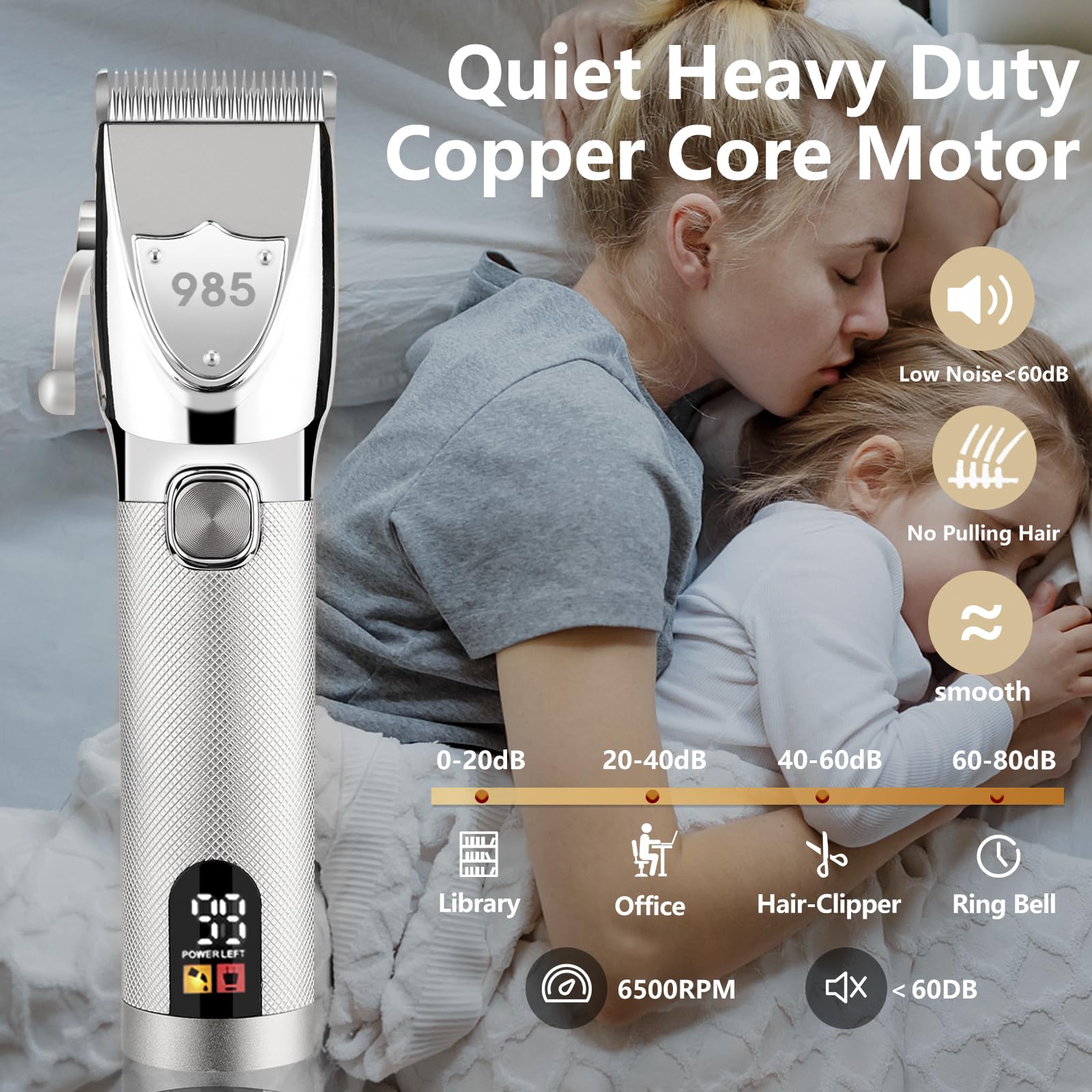 Adaife Professional Hair Clippers for Men, Electric Cordless Clippers and Trimmers Set, Nose Hair Beard Trimmer, Hair Cutting Barber Clippers with Guards, T Liners Edgers Clippers for Mens (Silver)