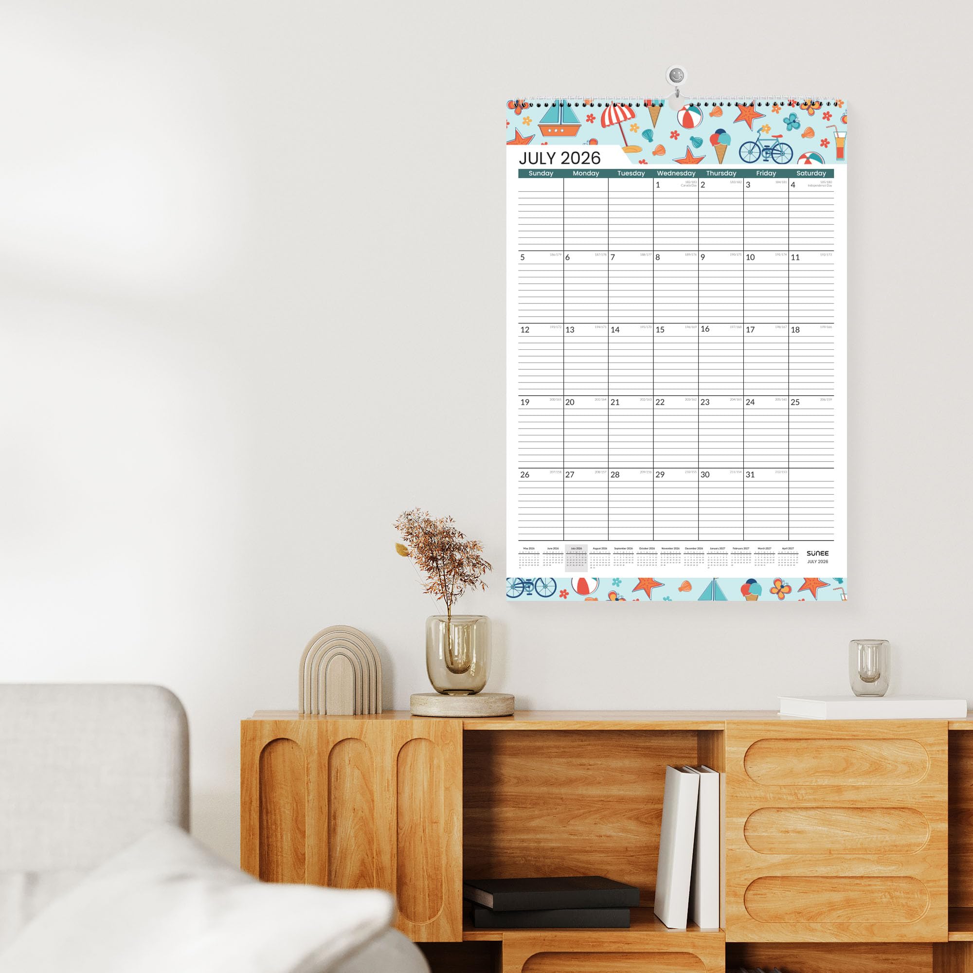 SUNEE 2026 Wall Calendar Large 22.75"x15.5", 21 Month Calendar (Ends June 2027), Vertical Extra Large, Seasons Color