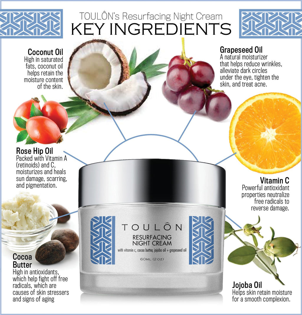 TOULON Night Face Cream For Women - Best Natural Face Moisturizer for Dry Skin with Vitamin C, Cocoa Butter & Grapeseed Oil to Build Collagen, Reduce Fine Lines & Firm Neck and Decollete
