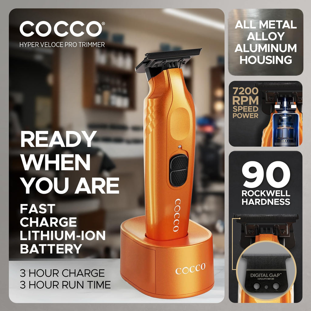 Cocco Hyper Veloce Pro Trimmer, Digital Gap Graphene Blade (Orange)