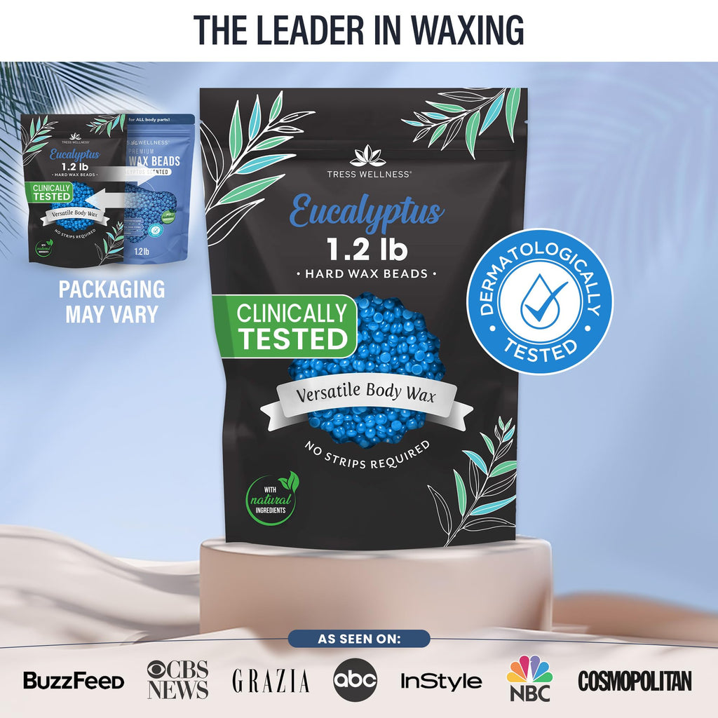 Tress Wellness Wax Beads - Safe for Skin - Dermatologically Tested - At-Home Kit for Bikini, Brazilian & Full Body - Eucalyptus 1.2 lbs