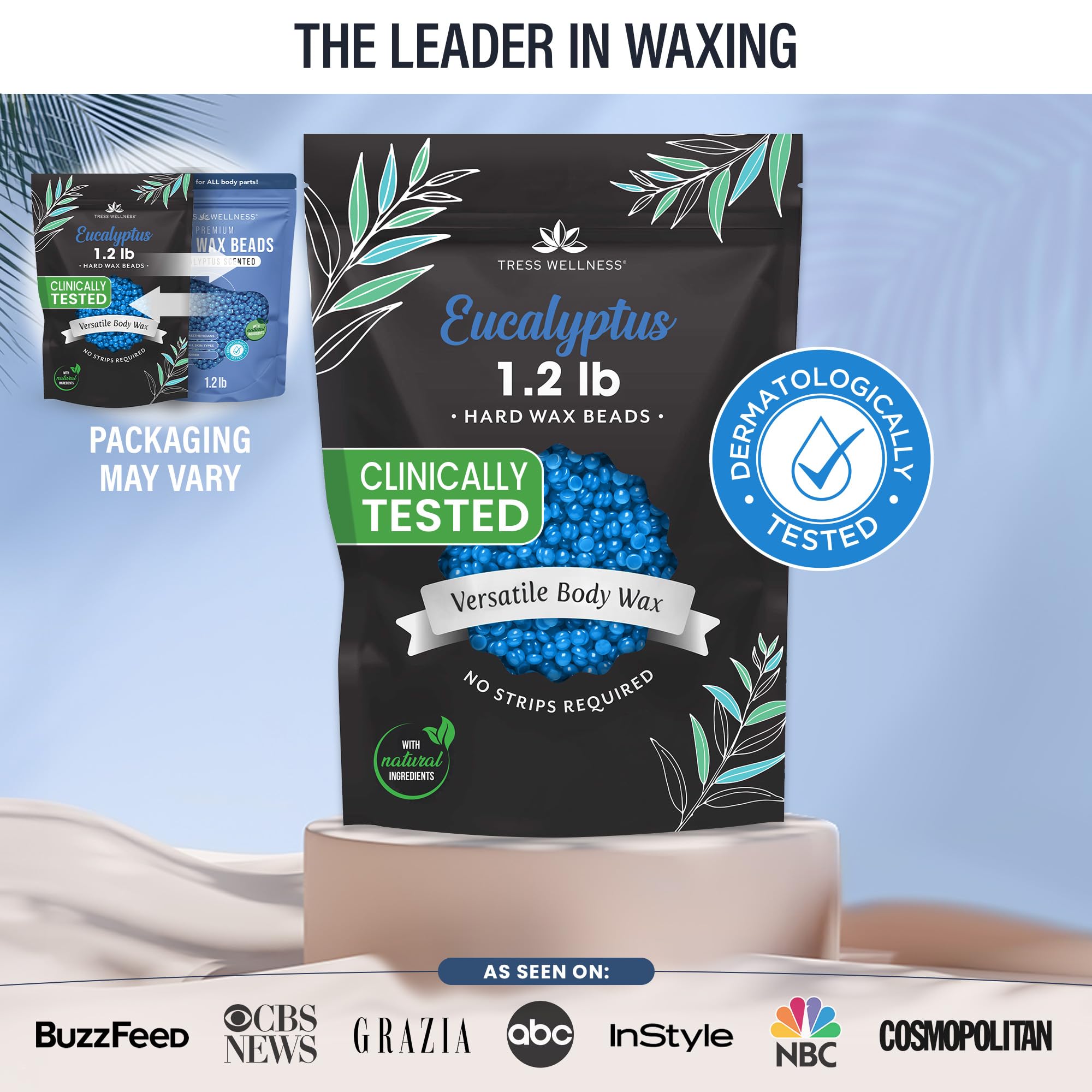 Tress Wellness Wax Beads - Safe for Skin - Dermatologically Tested - At-Home Kit for Bikini, Brazilian & Full Body - Eucalyptus 1.2 lbs