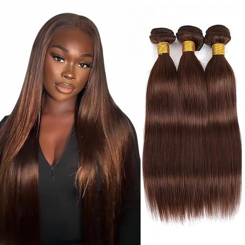 Color 4 Straight Bundles Human Hair Chocolate Brown Bundle Niegmeag Brazilian Virgin Remy Hair 3 Bundles 12 14 16 Inch Double Weft Brown Straight Bundle Hair Weave 150g