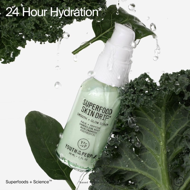 Youth To The People Superfood Skin Drip Face Serum - Strengthens Skin Barrier & Evens Tone, 1 fl oz | Vegan Formula with 5% Niacinamide, Kale & Peptides