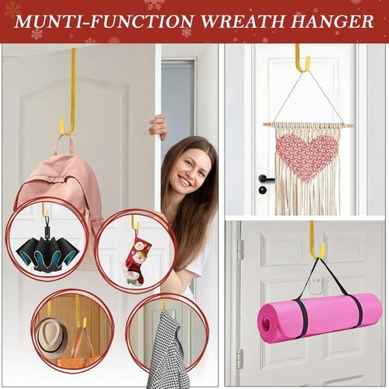Metal Wreath Hanger - 12" Heavy Duty Over-the-Door Hook for Seasonal Decorations | Gold Finish