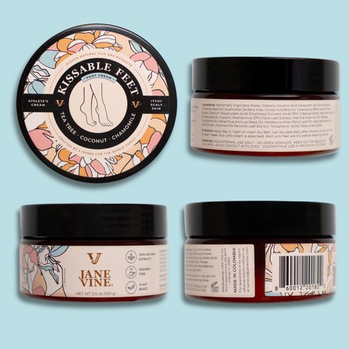 JANE VINE Kissable Feet, Athletes Foot Cream – Cream for Itchy, Dry Skin – Tea Tree, Coconut & Chamomile – Crafted for the Whole Family, No Sting – 3.5 oz