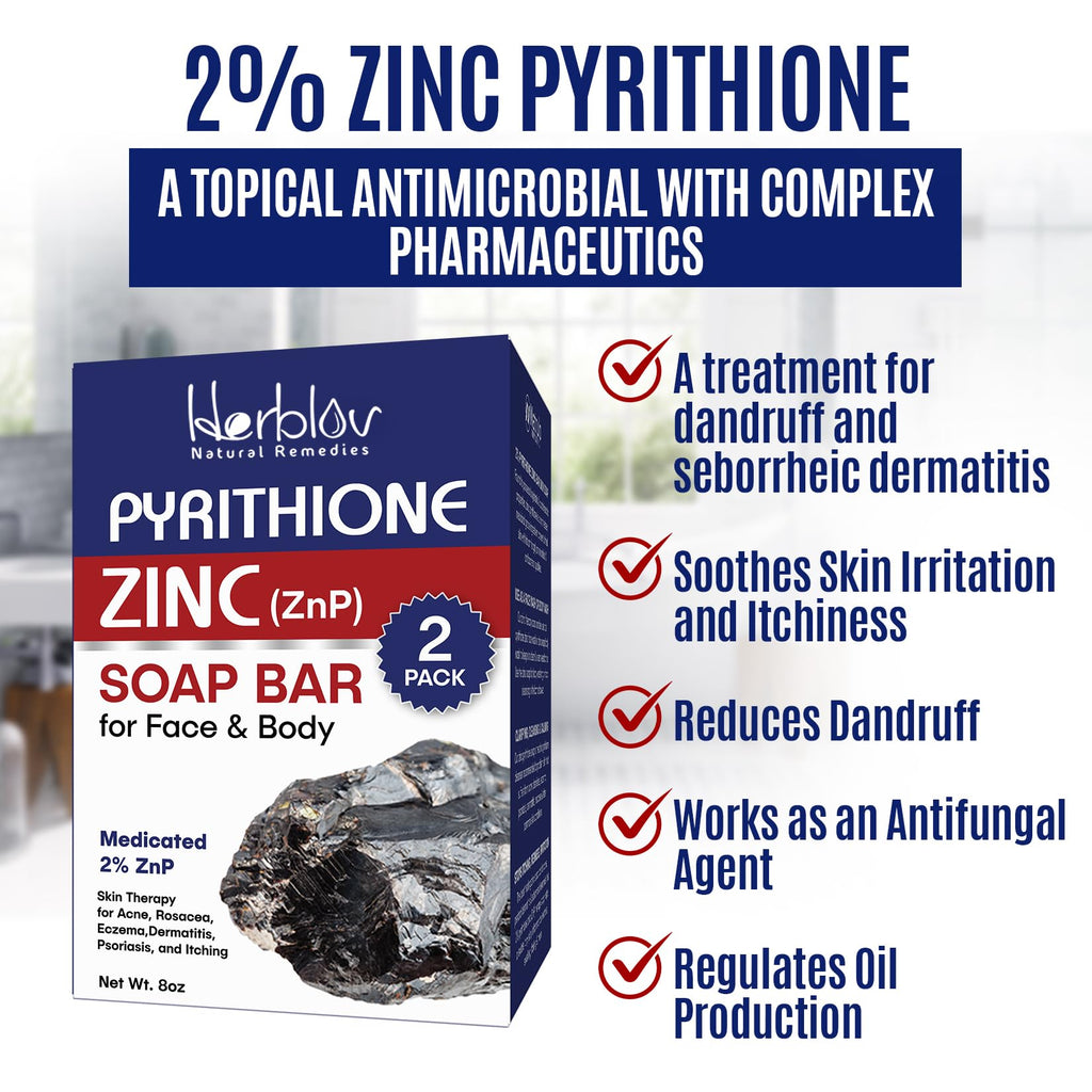 Zinc Soap Bar with Zinc Pyrithione – Gentle All-Natural Face & Body Wash – Daily Cleansing Formula for Oily, Sensitive & Blemish-Prone Skin – Exfoliating Bath Bar Skincare Cleanser – Made in USA