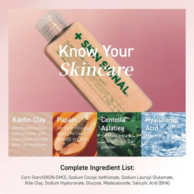 SKIN SIGNAL Pink Clay Enzyme Cleanser, Blackhead Remover Powder Cleanser, Deep Pore Cleansing with BHA, Gentle Exfoliating Face Wash, Facial Scrub for Acne-Prone Skin, Korean Skin Care