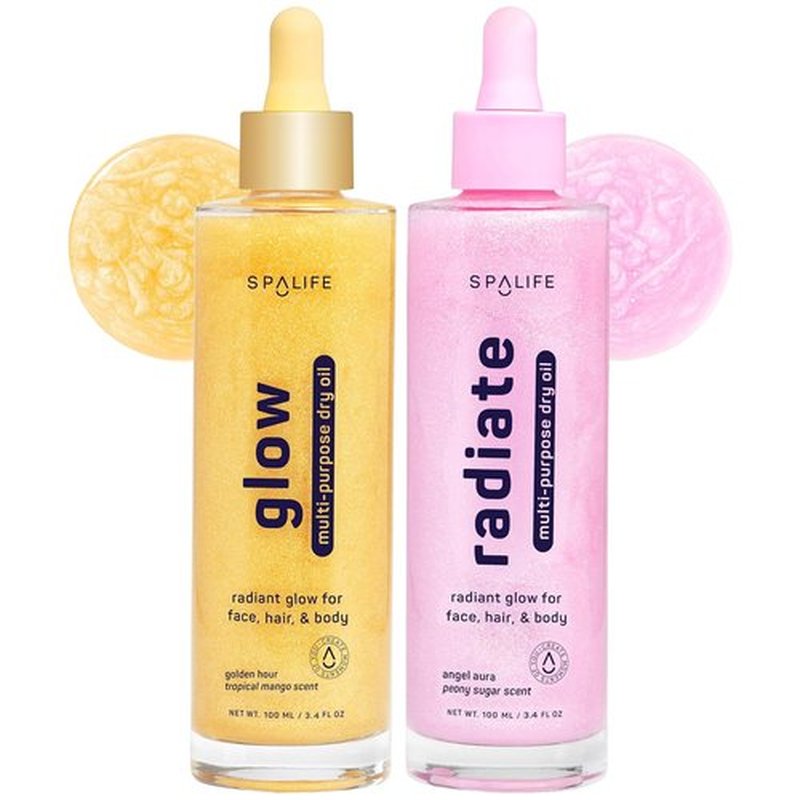 SpaLife Beauty Radiate & Glow Shimmer Oil Bundle - Hydrating Dry Oil Duo with Mango & Peony Scents