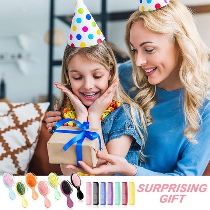 HOFASON 14 Pcs Bulk Mini Wet Hair Brush & Mini Combs Set for Easter Basket Stuffers, Kids Girls Women, Bridesmaid Gifts, Spa Party Supplies, Summer Stuff, 7 Travel Small Brush 7 Fine Wide Hair Combs