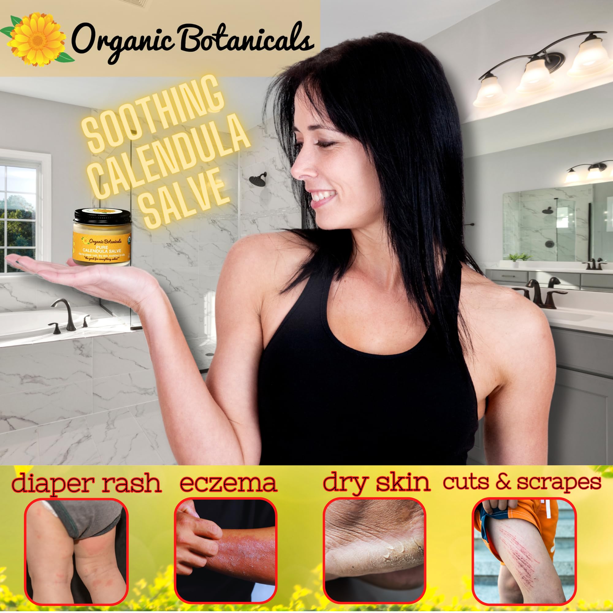 Organic Botanicals Pure Organic Calendula Salve Healing Balm - Calendula Cream Healing Hand Salve Ointment from Local Organic Calendula Flowers, Calendula Gel Eczema Ointment, Certified Organic 4 Oz