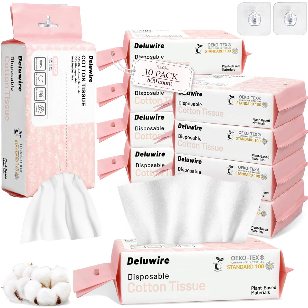 Deluwire Face Towels Disposable-800Ct, Face Towelettes for Sensitive Skin, Clean Facial Wipes for Makeup Removing, Facial Cleansing, Travel, Dry Wipes Face Cloths
