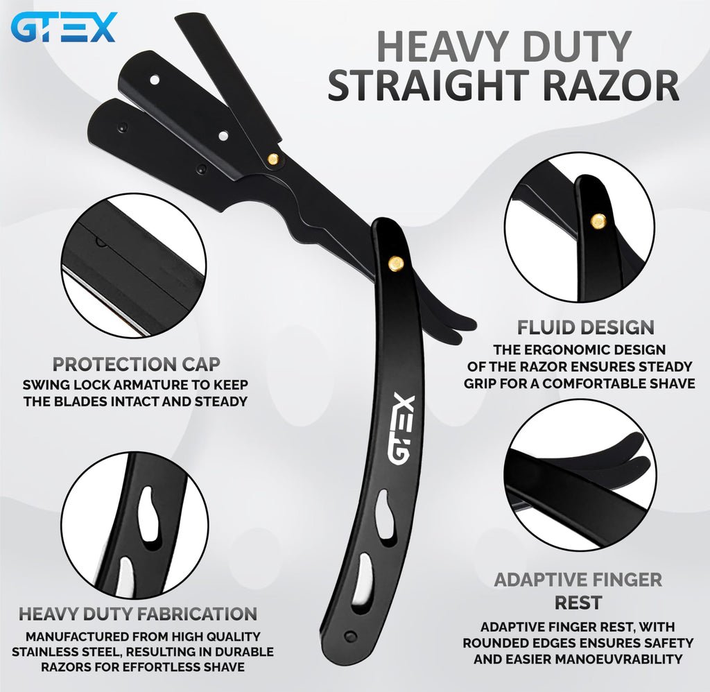 2 Straight Razor For Men (Yellow Black), 100 GTEX Premium Blades (Japanese Steel) - 2Pack Straight Edge With 100 Platinum Blades - Navajas Para Barbero - Barber For Men, Beard