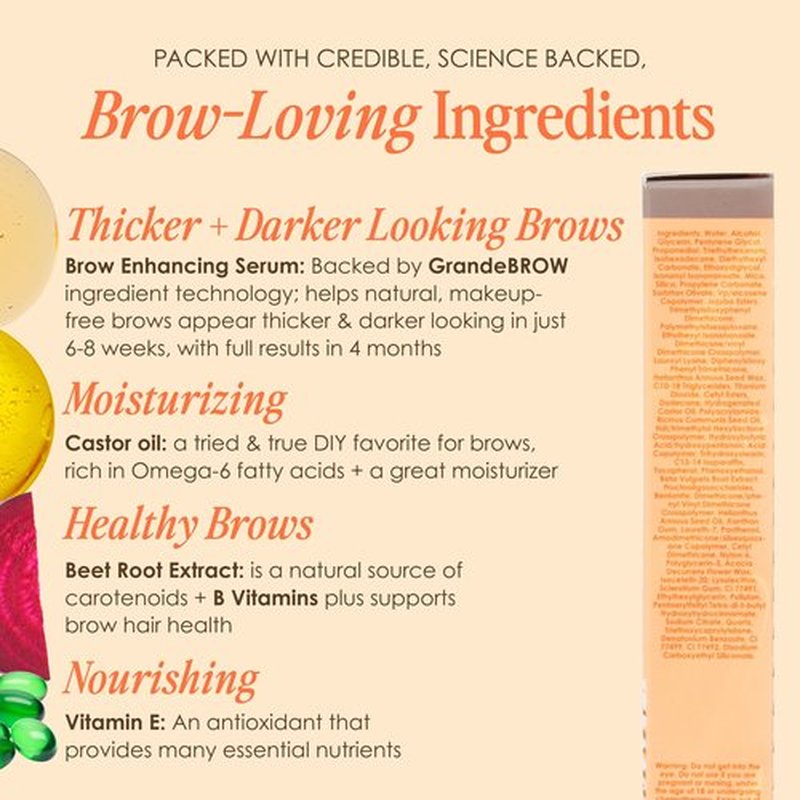 Grande Cosmetics GrandeBROW 2-in-1 Tinted Brow Gel + Brow Enhancing Serum for Thicker & Darker-Looking Eyebrows, Shape & Fill Brows, with Castor Oil & Mini Fibers - Medium, Full Size (0.12 fl oz)