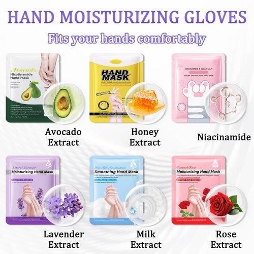 Hand Mask Moisturizing Gloves 6 Pack,Hydrating Hand Mask for Women,Soft Gloves for Dry Cracked Skin