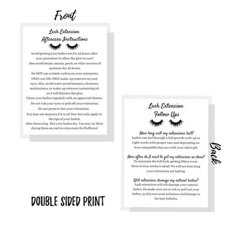 Lash Extension Aftercare Instruction Cards for Clients | Post Card Size 4.25 x 5.5” inches | 30 pack | Minimalist Black and White for Lash Artist Techs Client Business Cards