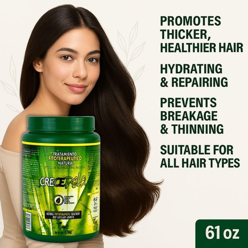 Crece Pelo Natural Phytotherapeutic Hair Growth Treatment, Deep Conditioning & Strengthening Mask – Promotes Thicker, Healthier Hair – Hydrating & Repairing Formula for All Hair Types – 61 oz