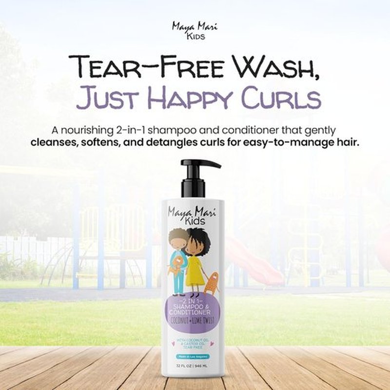 MAYA MARI Natural Kids Shampoo & Conditioner - Tear-Free Formula for Curly Hair | Coconut & Lime Twist, 32 Fl Oz