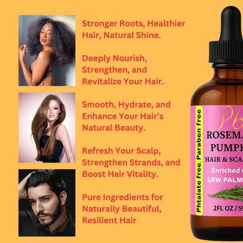 Pomberries Rosemary Oil for Hair Growth, Scalp & Fuller-Looking Hair | Blend with Pumpkin Seed, Saw Palmetto, Mint & Vitamin E | Rosemary & Mint Hair Oil | 2 fl oz