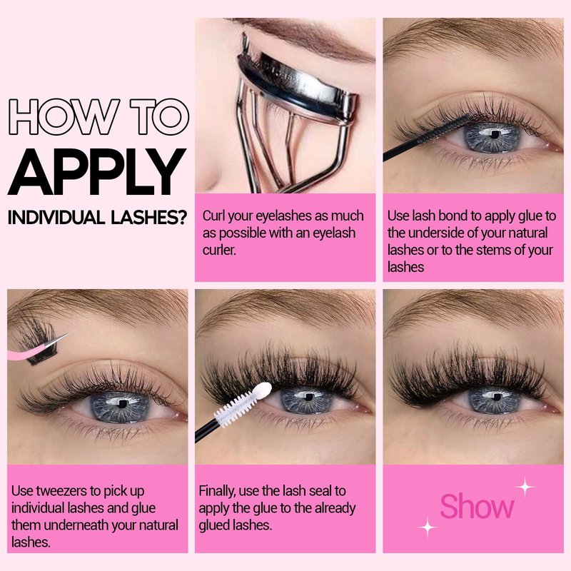 zanlufly Volume Lashes Extension Kit 20MM Mink Lashes Clusters Individual Lashes with Lash Bond and Seal and Applicator Thick Eyelashes Extension Kit
