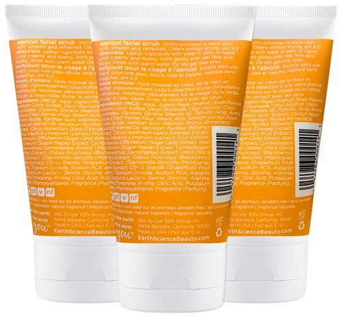 Earth Science Apricot Exfoliating Facial Scrub - Gentle Formula for All Skin Types | 3 Pack, 4 oz.