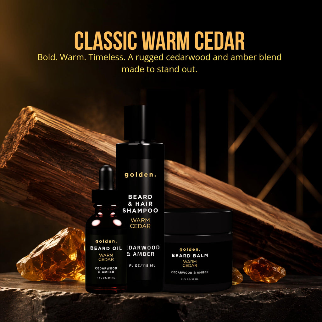 Golden Grooming Beard Oil for Men - Natural Beard Conditioner with Sweet Almond, Golden Jojoba & Argan Oil - Hydrating Beard Softener with Vitamin E - Warm Cedar, 1oz