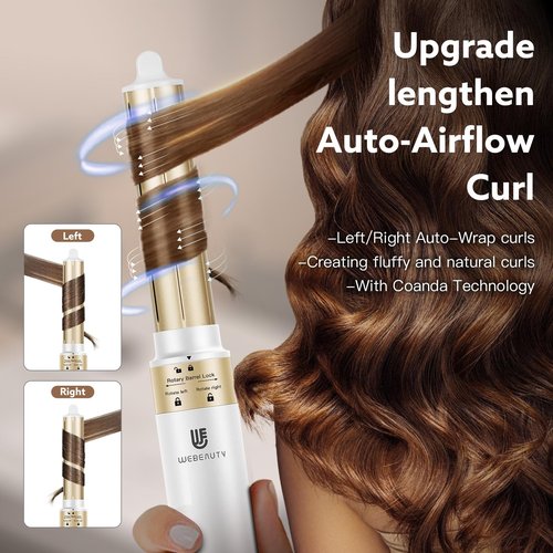 Hair Dryer Hot Air Styler: High-Speed Blow Dryers with Negative Ionic for Fast Drying Frizz Control, Extra Long Barrel 1 1/4 Inch Curling Iron Airflow Auto Wrap Curler for Quick Styling (White)