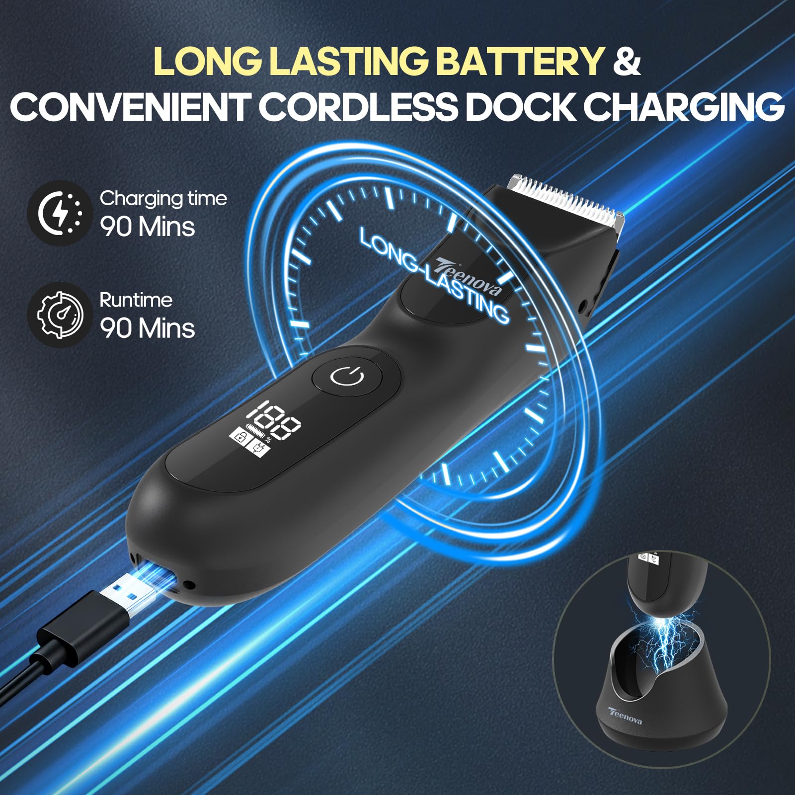 TEENOVA Manscape Body Hair Trimmer for Men, No Nick Pubic Bikini Trimmer for Women, 3 in 1 Versatile Groin Shaver with Nose Hair Trimmer, Cordless Dock Charging, LED Display, Wet/Dry Grommer (Green)