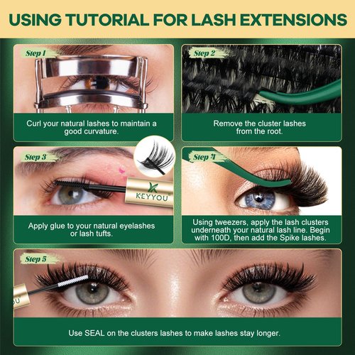 KEYYOU Lash Clusters 280Pcs 100D Long 10-18MIX Lash Spikes Eyelash Clusters Volume Individual Lashes DIY Spiky Lash Extension Cluster Eyelash Extensions(100D&Spikes-D-12-20MIX+13-21MIX)
