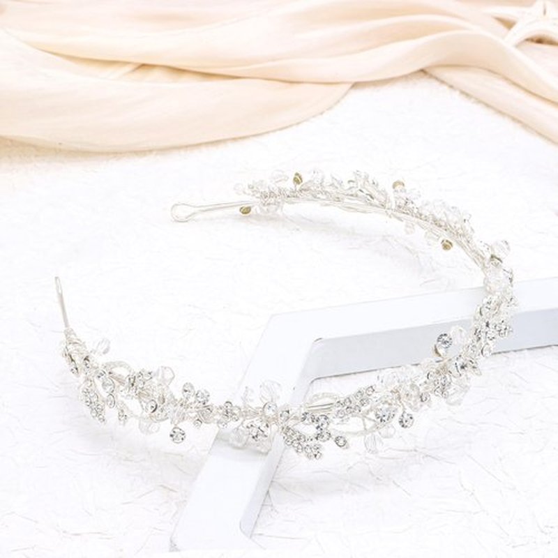 Oriamour Bridal headband Rhinestone Hair Band Bridal Headpieces for Bride Wedding Hair Accessories (Silver, 14'')