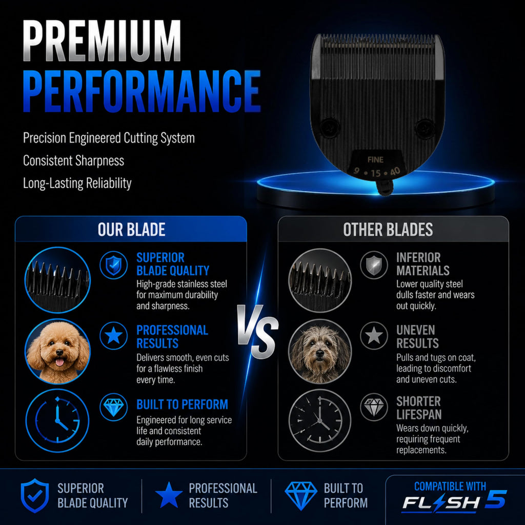 Kenchii Professional Dog Clipper Blade Flash 5 Pet Hair Clipper - Detachable Stainless Steel Blades for Dog Grooming - Hair Clippers & Accessories Pet Shaving Blades. (KEFB5-SLD)