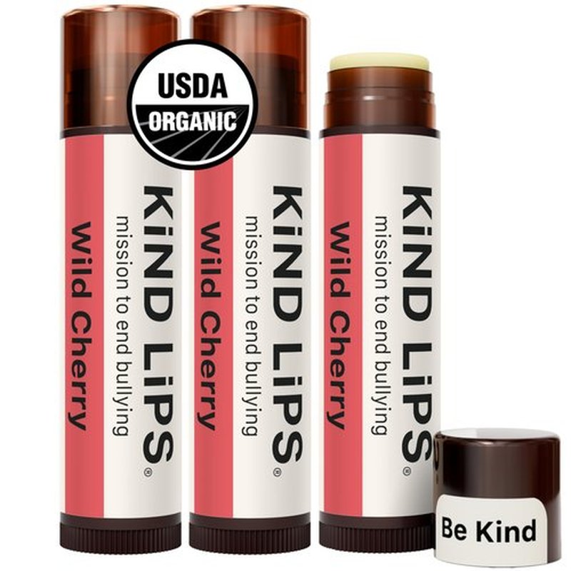 Kind Lips Wild Cherry Organic Lip Balm Natural Moisturizing Lip Care 3 Pack