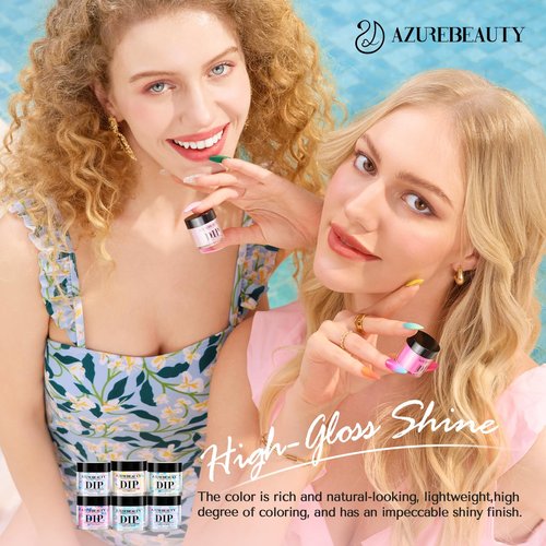 AZUREBEAUTY Dip Powder Nail Set, 6 Colors Spring Pink Purple Green Glitter Cheese Colors Natural Dipping Powder Starter Spring Kit, French Nail Art Manicure DIY Salon, No Need Nail Lamp Cured
