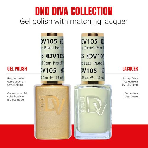 DND Gel Polish Set - Coquette Collection | UV/LED Gel & Air Dry Nail Lacquer Duo, 105 Pastel Pear, 0.5 Fl Oz