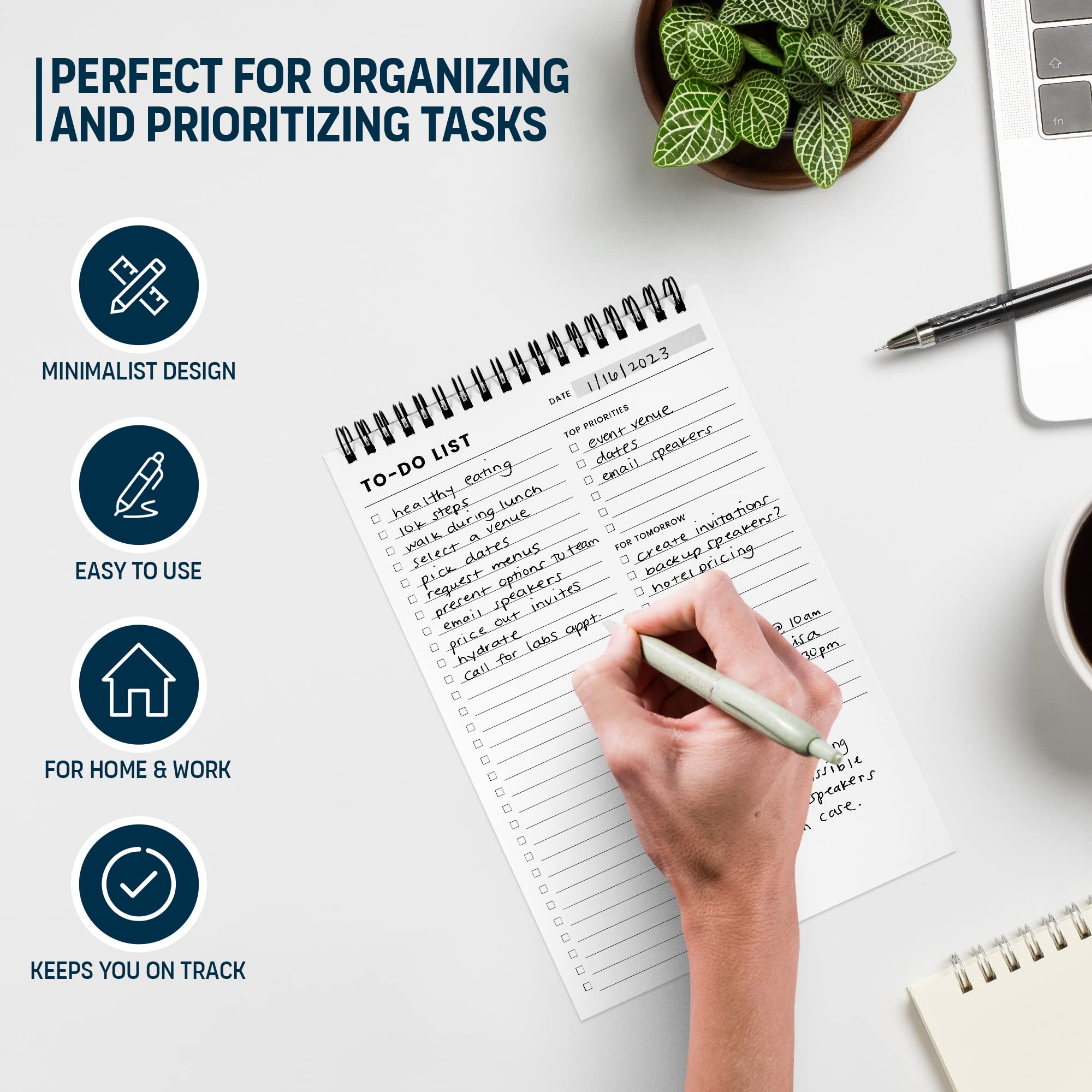 To Do List Notepad: With Multiple Functional Sections - 6.5 x 9.8" 60 Sheets - Spiral Daily Planner Notebook - Task CheckList Organizer Agenda Pad for Work - Note & Todo List Organization Notebooks