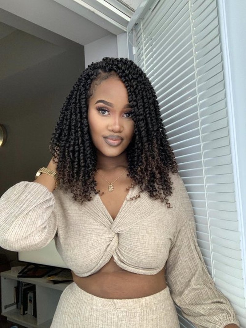 Alrence Passion Twist Crochet Hair 8 Packs Pre twisted Passion Twist Hair For Women Soft Bohe Pre-looped Crochet Braids (14 Inch (Pack of 8), 1B/30)