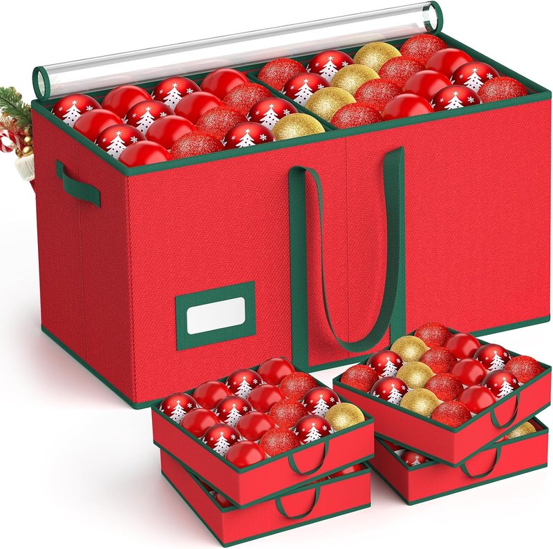 Christmas Ornament Storage Box - Store 128 Ornaments | Dual Zipper Closure & Adjustable Dividers