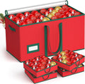 Christmas Ornament Storage Box - Store 128 Ornaments | Dual Zipper Closure & Adjustable Dividers