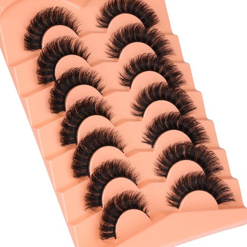 False Eyelashes Full Mink Lashes Long Eyelashes 200D Wispy Thick Russian Strip Lashes Cat Eye Volume Lash Strips D Curvature Dramatic 7 Pairs Fake Lash Extensions by Boahankuke