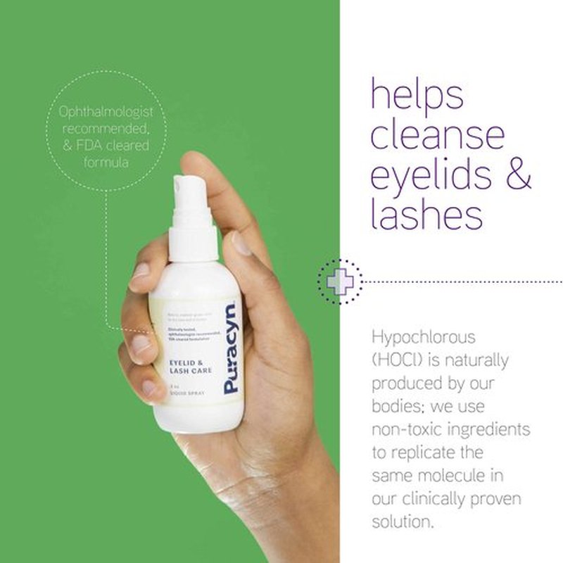 Puracyn Eyelid and Lash Care - Natural, Medical-Grade Spray for Effective Relief from Styes, Blepharitis, and Irritation, 3 oz Bottle