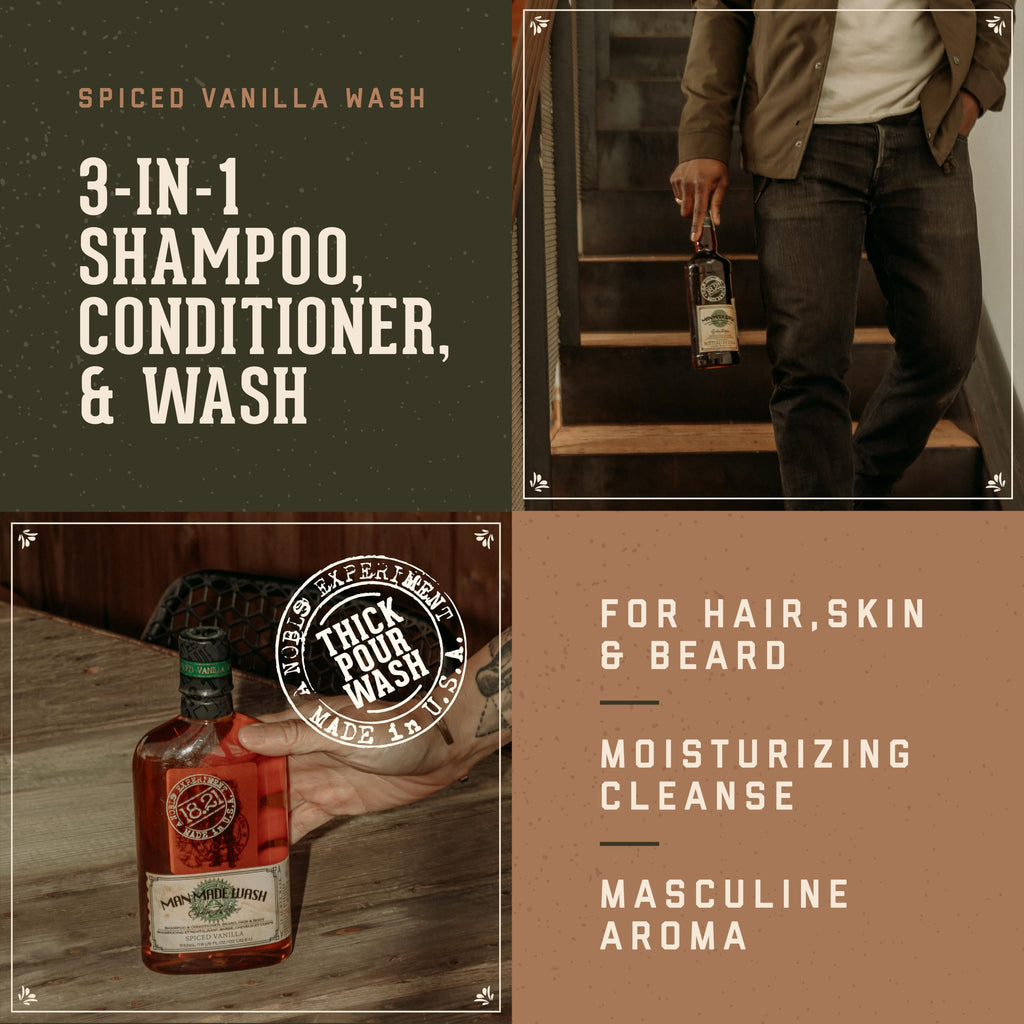 18.21 Man Made Original 3-in-1 Body Wash, Shampoo, & Conditioner for Men, All Hair & Skin Types, Strengthens and Moisturizes in a Manly Aroma, 32oz