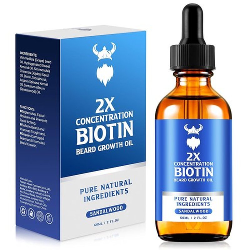 Skiennix Beard Growth Oil - 2X Concentration Biotin Formula for Men (2 oz) | Natural Argan & Jojoba Oil, Sandalwood Scent