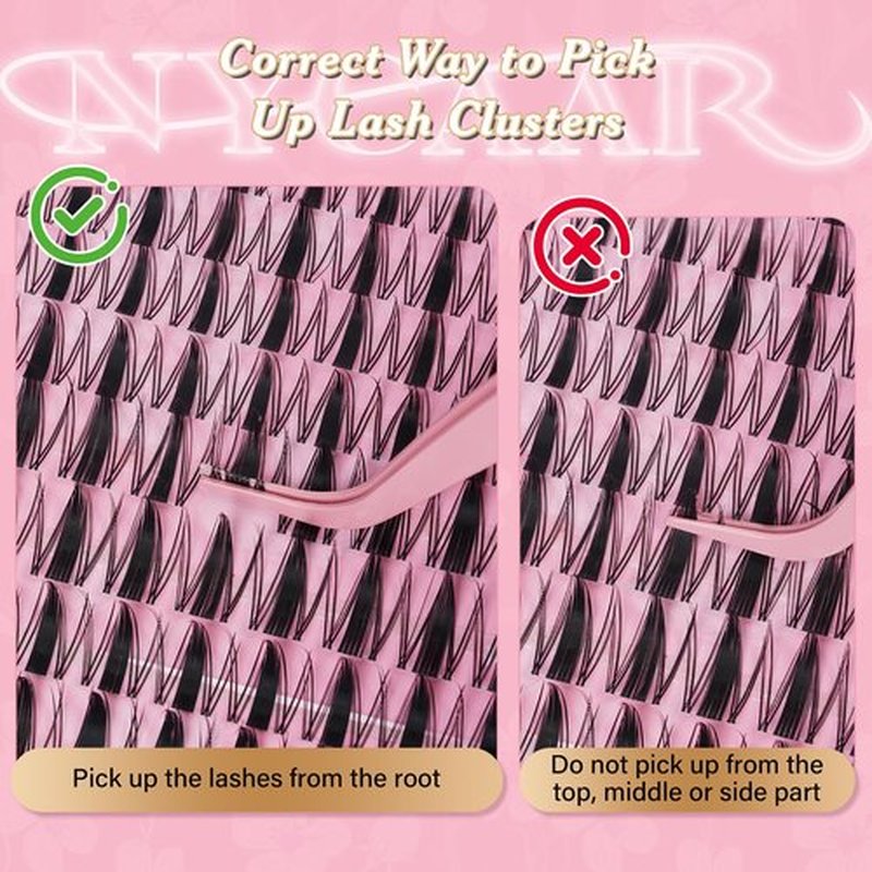 NYCAAR Fairy Lash Clusters Kit Spiky Manga Lash Clusters D Curl 144Pcs 8-18mm Lash Extension Kit Wispy Invisible Band Lashes Kit with Bond and Seal,Remover,Applicators DIY at Home(Fairy)