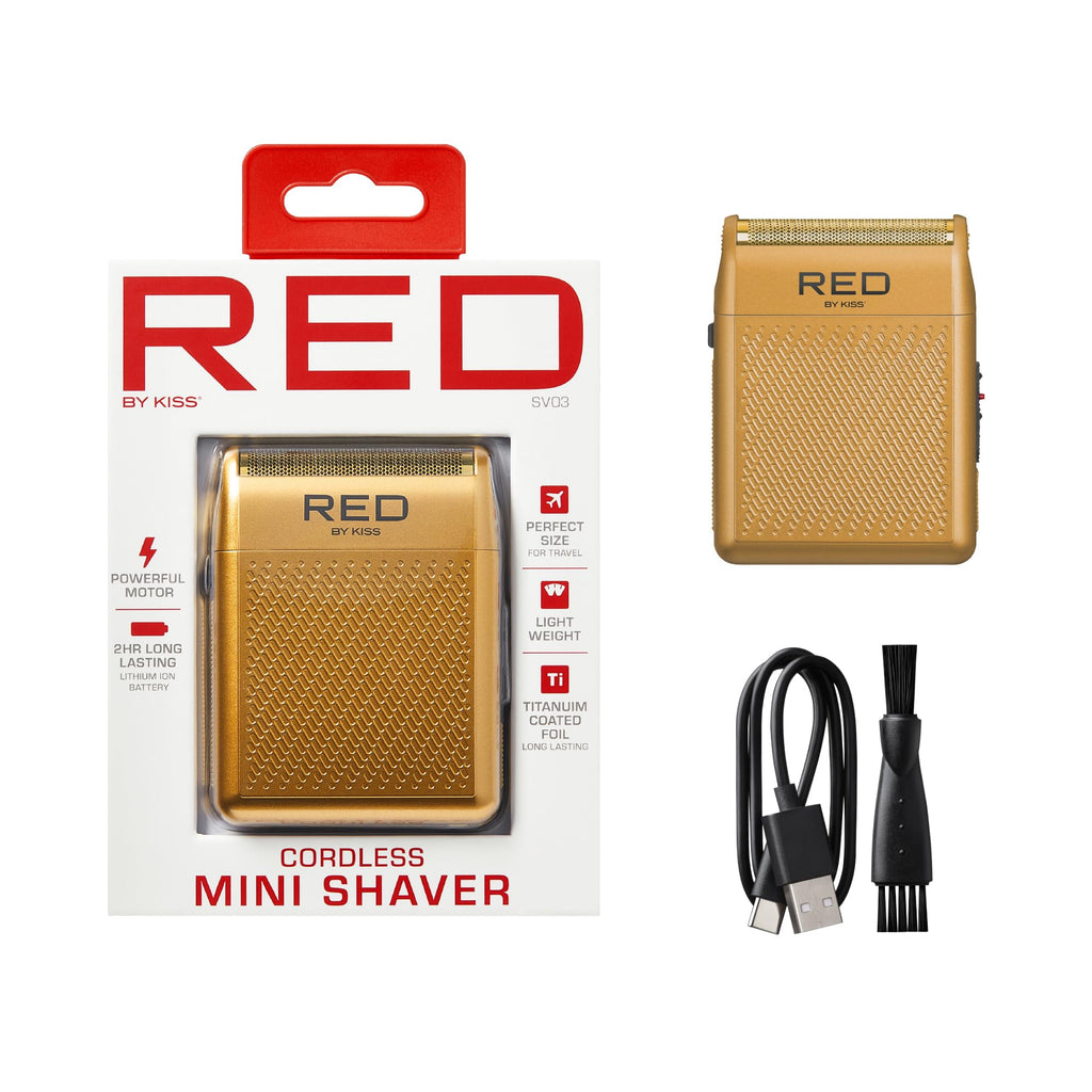 RED by Kiss Cordless Mini Shaver for Men, Compact High-Precision, Quick USB-C Charging, Non-Slip Grip, Long-Lasting Battery, Travel-Friendly Design, Powerful Motor for Efficient Shaving (Gold)