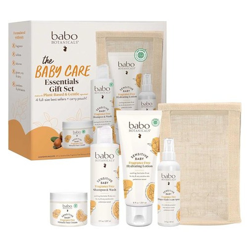 Babo Botanicals Baby Care Essentials Gift Set | Natural Skincare & Bath Products for Delicate Skin - 5 Items